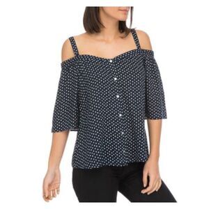 NWT B COLLECTION Womens Navy Button Front 3/4 Sleeve Sweetheart Neckline Top XL